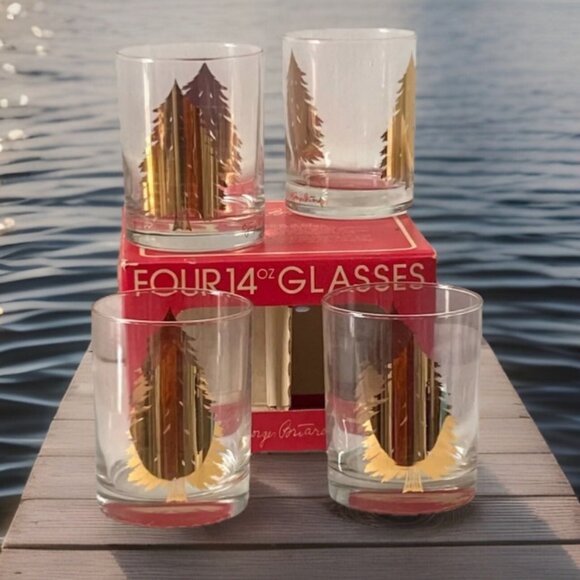 Georges Briard Other - 4 Georges Briard Signed 14 Oz Double Old-Fashioned Glasses Vintage Gold Holiday